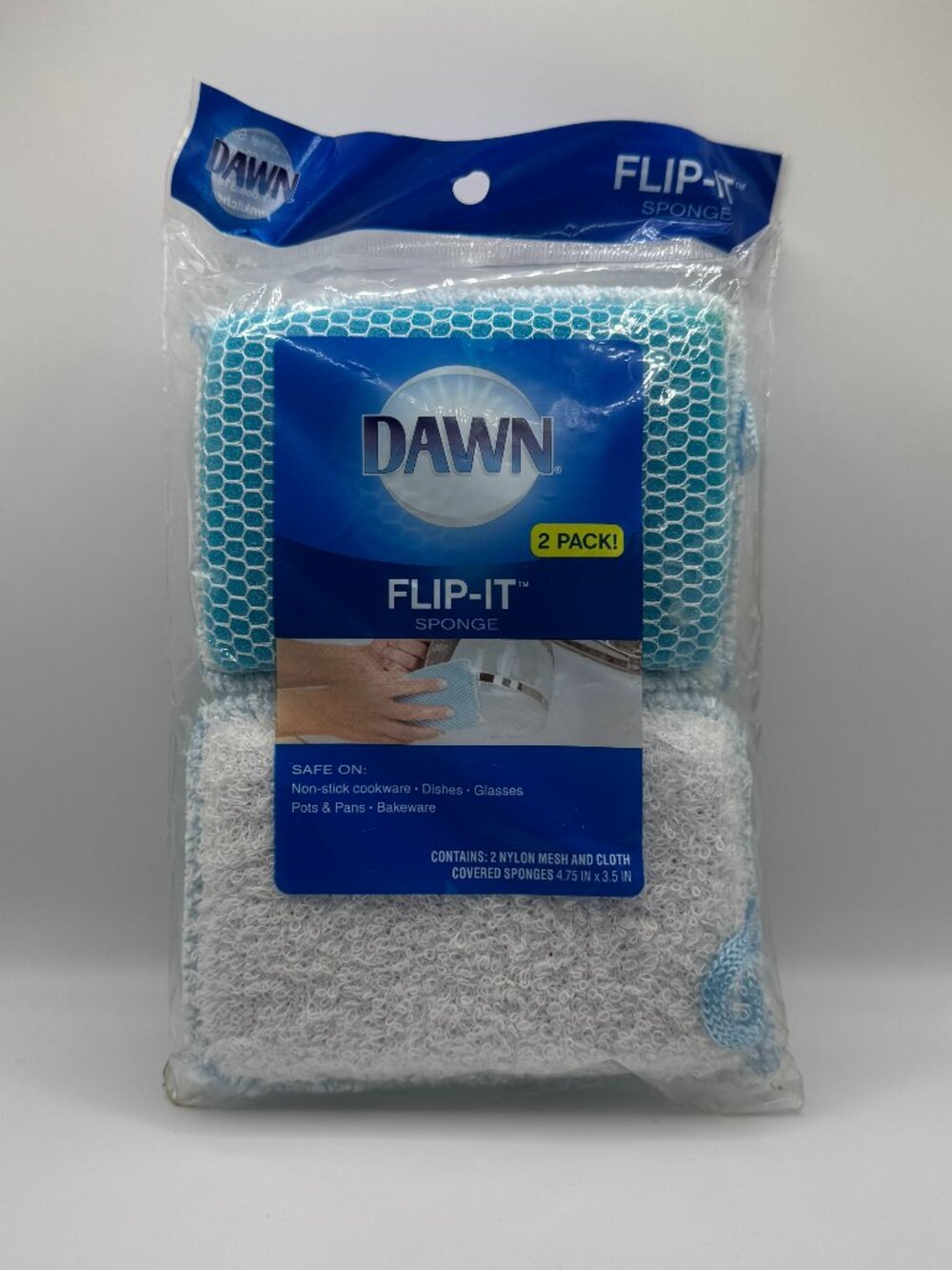 2 Pack Dawn Flip-It Sponge Nylon Mesh & Cloth Dish Sponges New